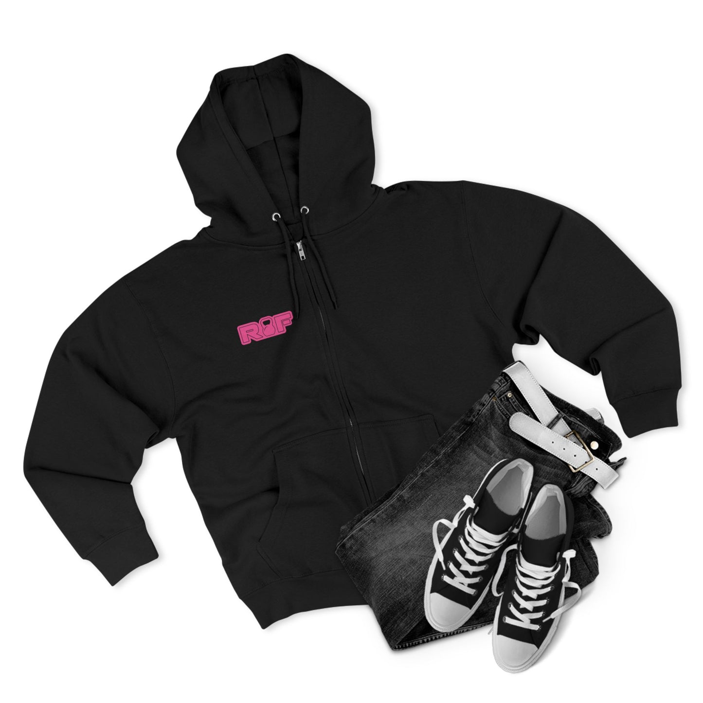 RF Pink Logo Zip Black Hoodie