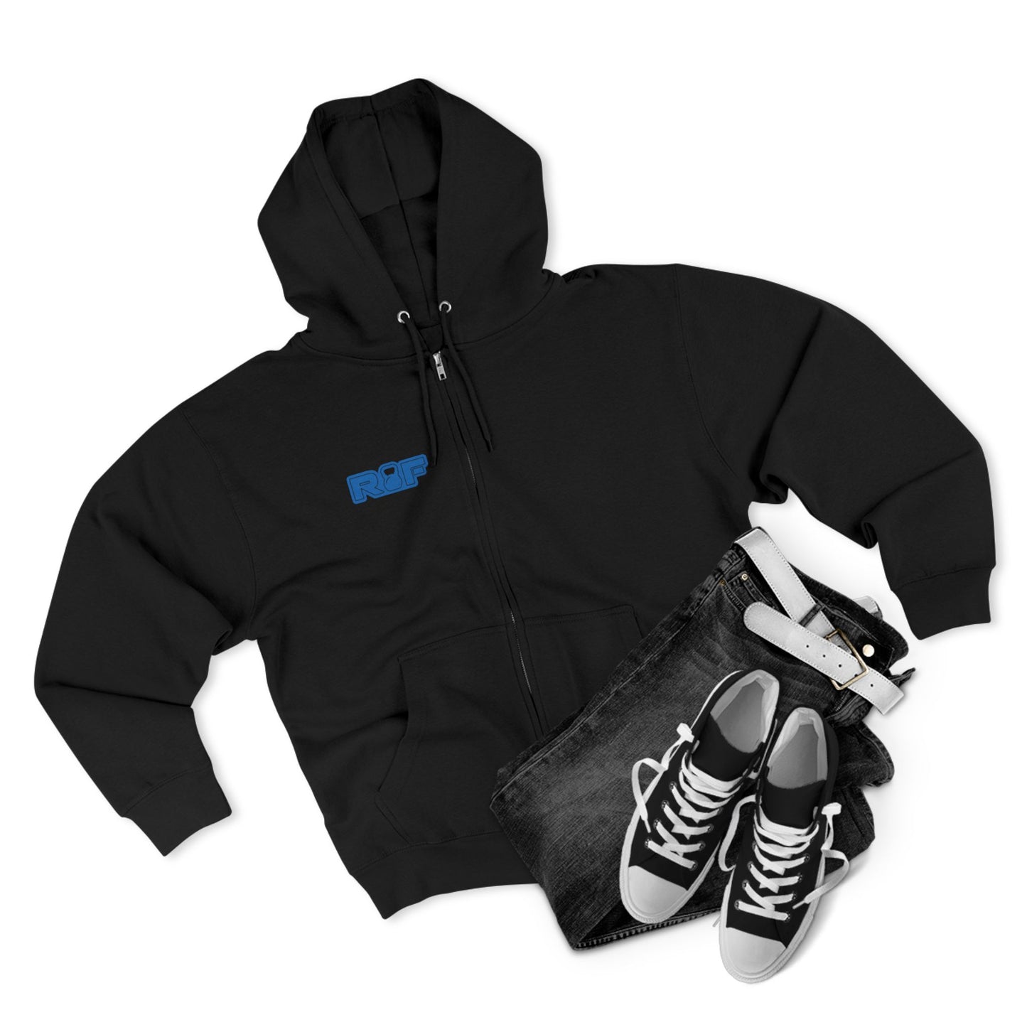 RF Blue Logo White Full-Zip Hoodie