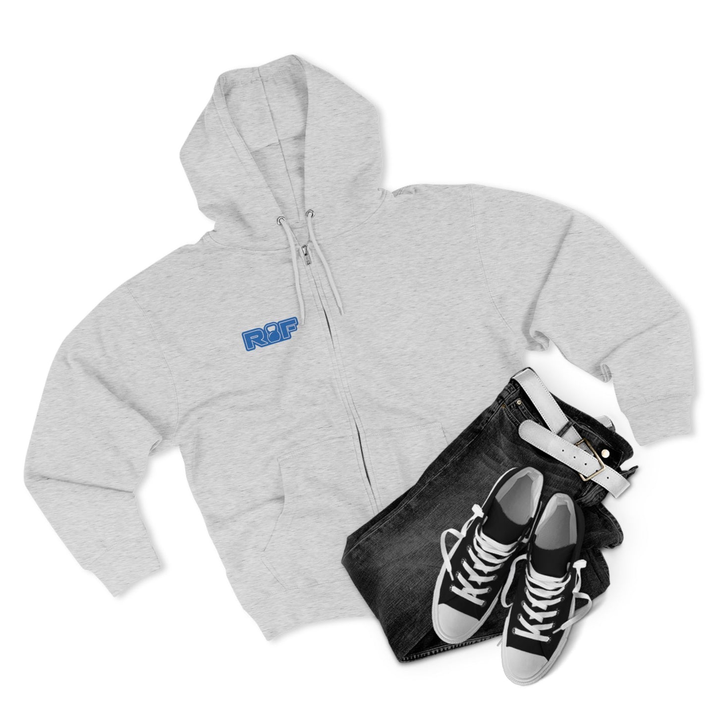RF Blue Logo White Full-Zip Hoodie