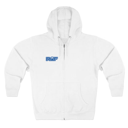 RF Blue Logo White Full-Zip Hoodie