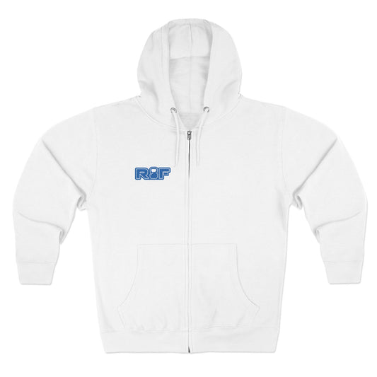 RF Blue Logo White Full-Zip Hoodie