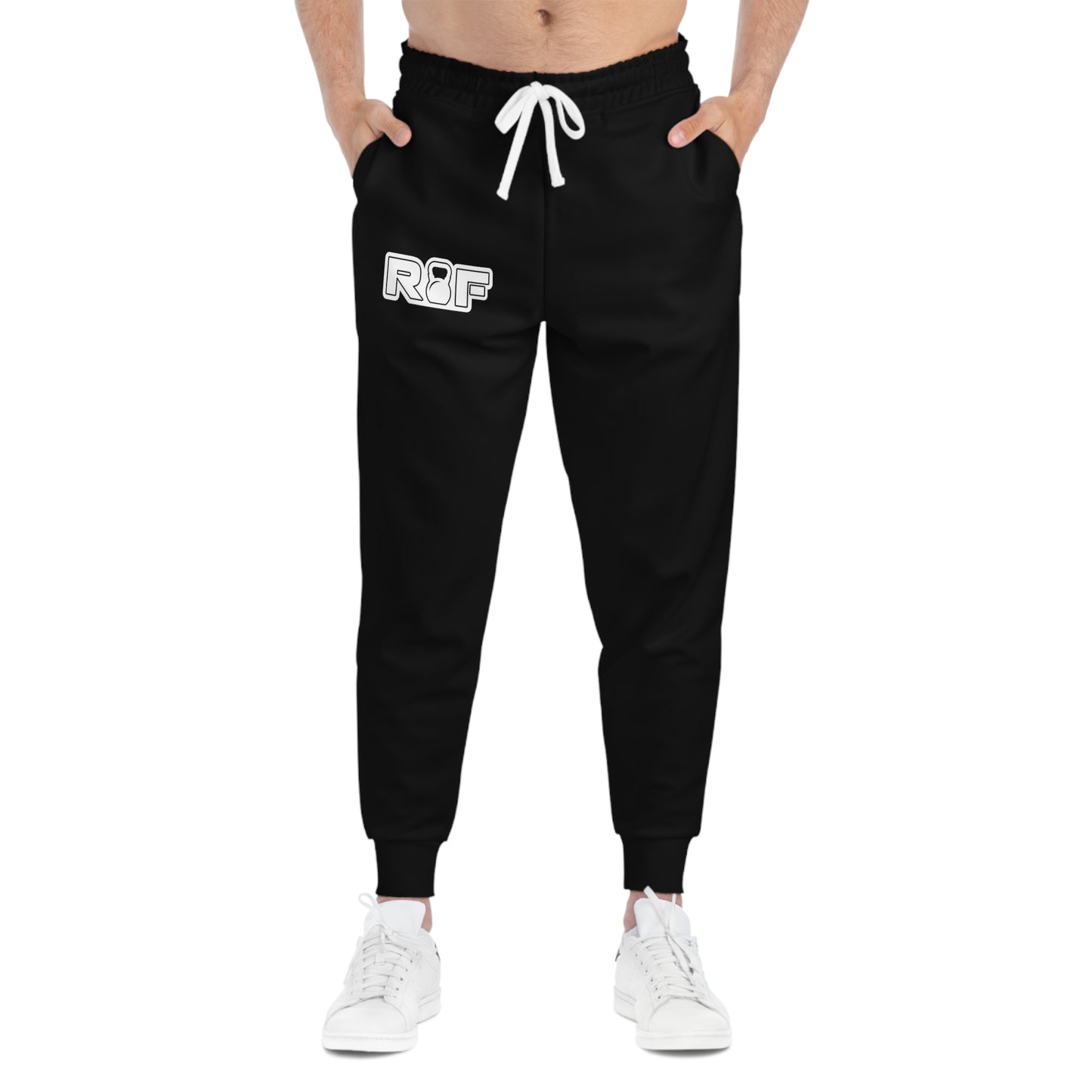 RF White Logo Black Athletic Joggers