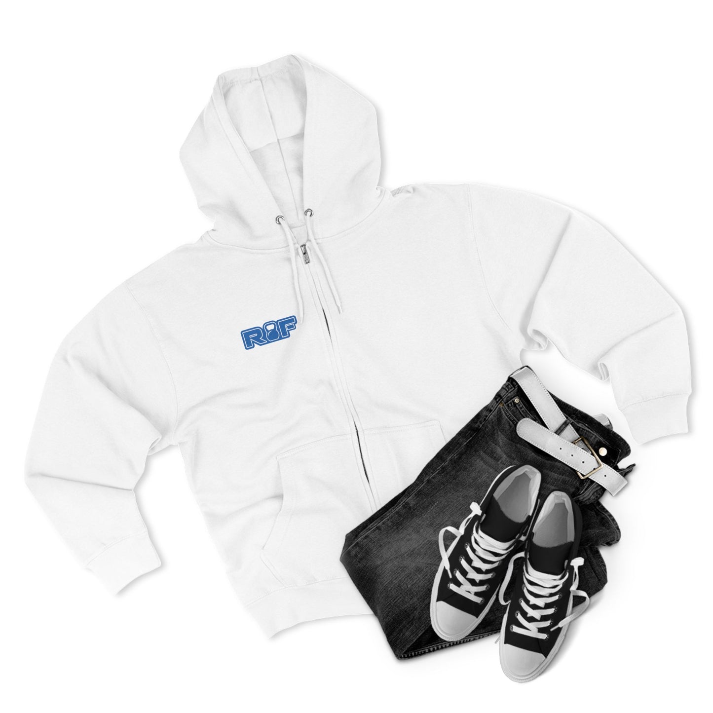 RF Blue Logo White Full-Zip Hoodie