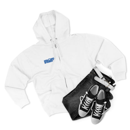 RF Blue Logo White Full-Zip Hoodie