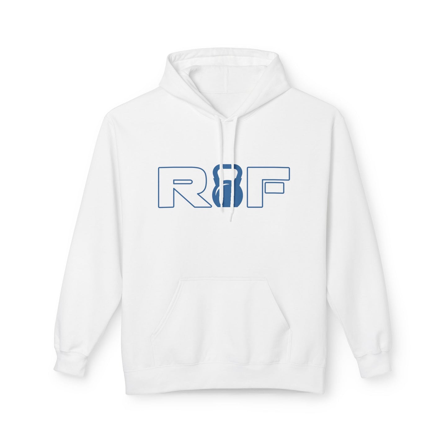 RF Kettlebell Logo Blue Minimalist Outline White Hoodie