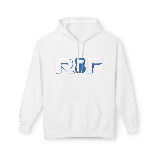 RF Kettlebell Logo Blue Minimalist Outline White Hoodie