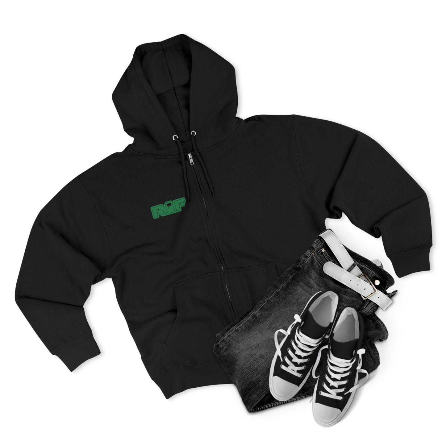 RF Green Logo Full Zip Black Hoodie